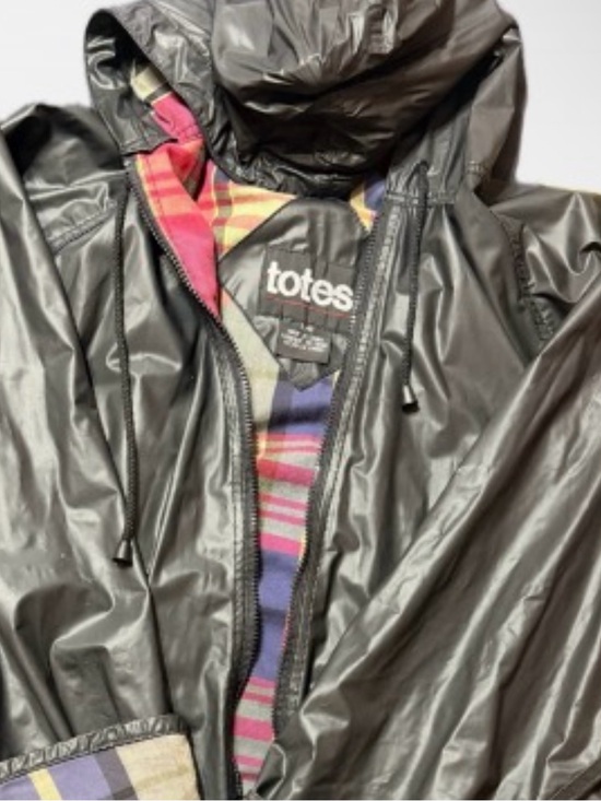 totes Jackets & Blazers - Totes Black Hooded Raincoat with Colorful Plaid Lining